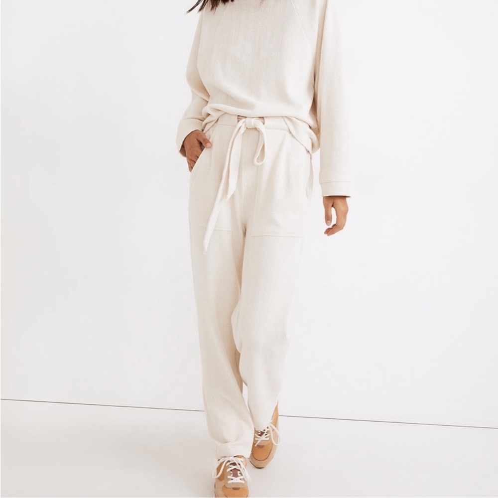 Madewell Brushed Herringbone Jacquard Tie-Waist Tapered Pants - Small